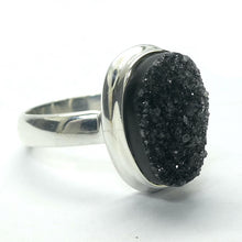 Load image into Gallery viewer, Druzy Black Onyx Ring | 925 Sterling Silver Setting | US Size 6 | AUS Size L1/2 | Empowering and protective  with tiny Quartz Crystal Sparkling like Stars in the Night Sky | Dazzling | Genuine Gems from Crystal Heart Melbourne Australia since 1986