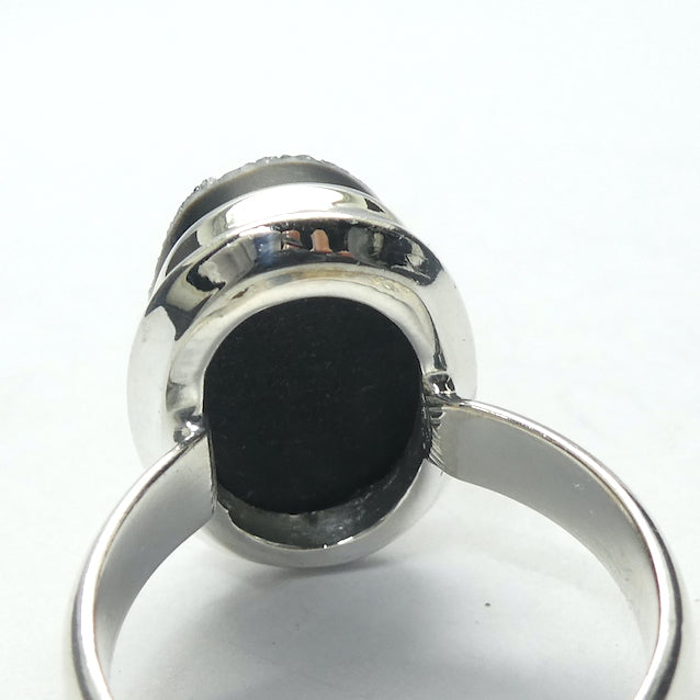 Druzy Black Onyx Ring | 925 Sterling Silver Setting | US Size 6 | AUS Size L1/2 | Empowering and protective  with tiny Quartz Crystal Sparkling like Stars in the Night Sky | Dazzling | Genuine Gems from Crystal Heart Melbourne Australia since 1986