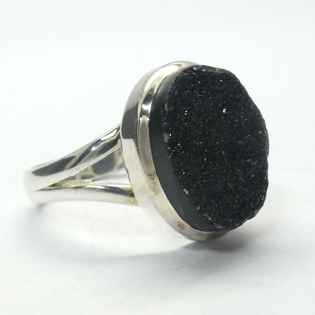 Druzy Black Onyx Ring | 925 Sterling Silver Setting | US Size 9 | AUS Size R1/2 | Empowering and protective  with tiny Quartz Crystal Sparkling like Stars in the Night Sky | Dazzling | Genuine Gems from Crystal Heart Melbourne Australia since 1986
