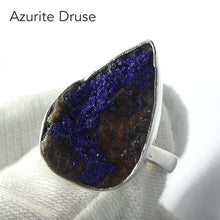 Load image into Gallery viewer, Azurite Ring | Raw Drusy | Teardrop | 925 Sterling Silver | Bezel Set | Vision Quest | True Heart Self |  Manifest | Adjustable size 7 to 8.5 | Genuine Gemstones from Crystal Heart Melbourne Australia since 1986