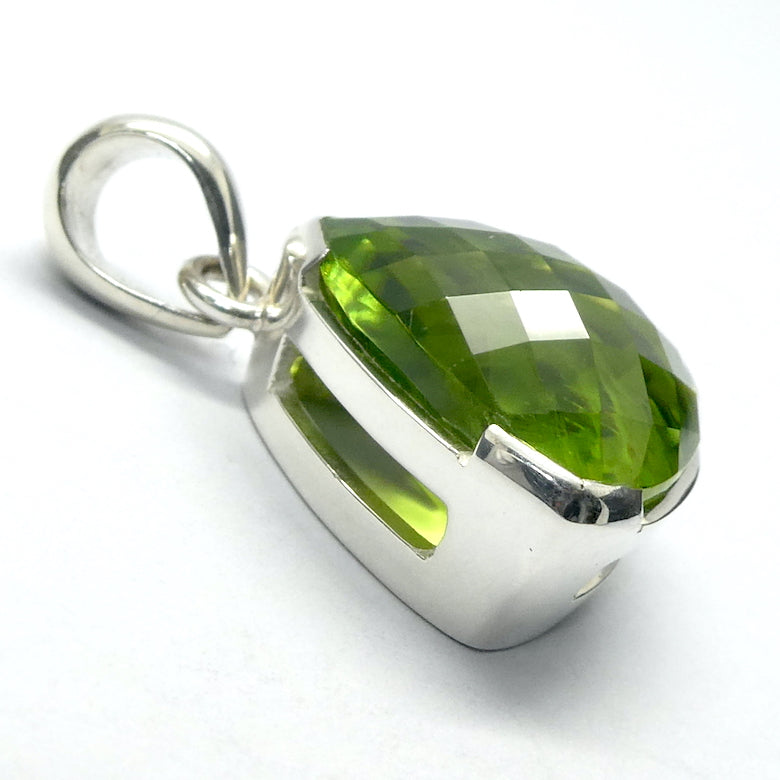 Peridot Pendant | Very Large Faceted Trilliant | A Grade | 925 Sterling Silver | Quality Setting | open back with double bezel | Leo Stone | Genuine Gemstones from Crystal Heart Melbourne Australia since 1986
