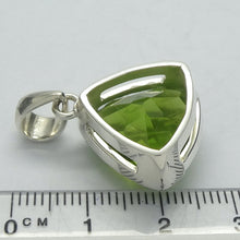 Load image into Gallery viewer, Peridot Pendant | Very Large Faceted Trilliant | A Grade | 925 Sterling Silver | Quality Setting | open back with double bezel | Leo Stone | Genuine Gemstones from Crystal Heart Melbourne Australia since 1986