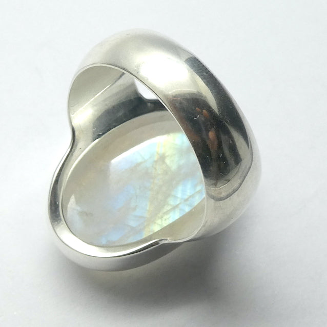 Moonstone Ring, Large Cabochon Oval, US Size 9.5, Fine Sterling Silver