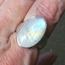 Load image into Gallery viewer, Moonstone Ring, Large Cabochon Oval, US Size 9.5, Fine Sterling Silver