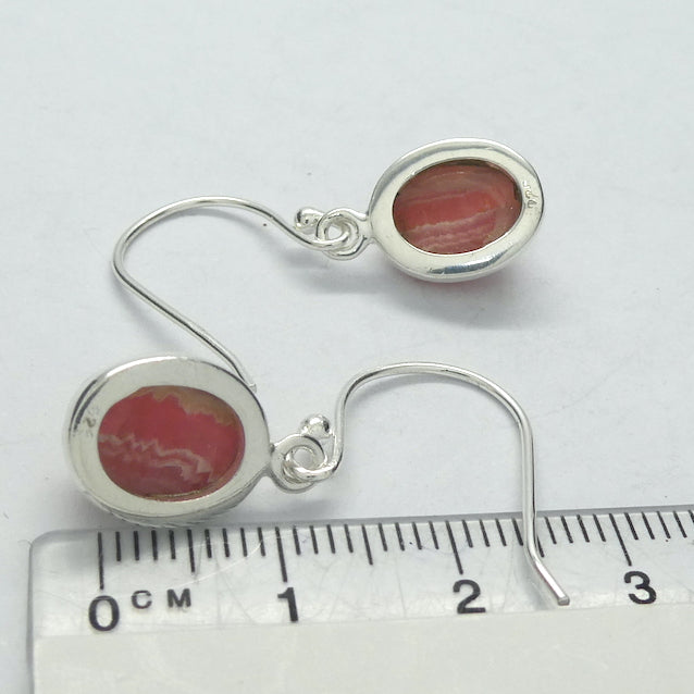 Rhodochrosite  Earrings | Nice Salmon Pink | White curved lines | good translucence | 925 Sterling Silver Setting with open back | Deep compassion, wish fulfillment | Genuine Gems from Crystal Heart Melbourne Australia since 1986