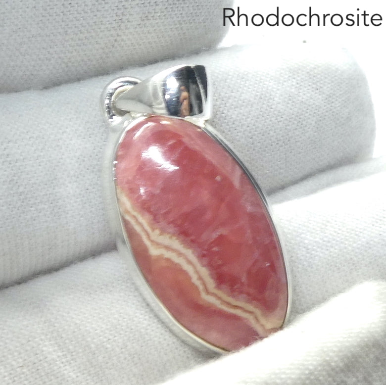 Rhodochrosite Pendant | Translucent Salmon pink with good translucence | 925 Sterling Silver Setting with open back | Deep compassion, wish fulfillment | Genuine Gems from Crystal Heart Melbourne Australia since 1986