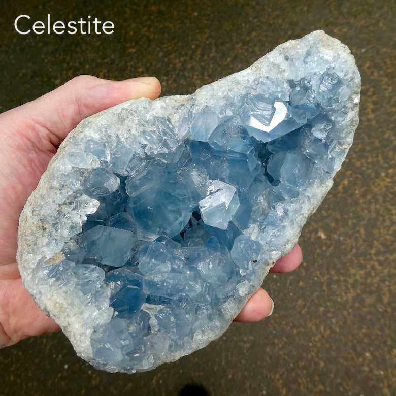 Celestite Cluster | Madagascar | DeepsSky Blue | Large Clean Crystals |  | Gemini | Relax Clarify Mind | Open Higher Communication | AKA Celestine or Celestina | Genuine Gems from Crystal Heart Melbourne Australia since 1986