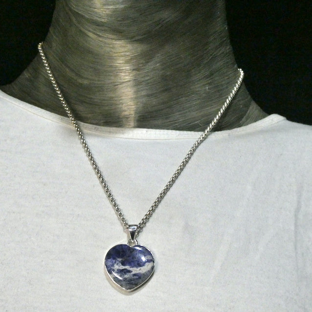 Sodalite Pendant, Heart Cabochon, 925 Sterling Silver