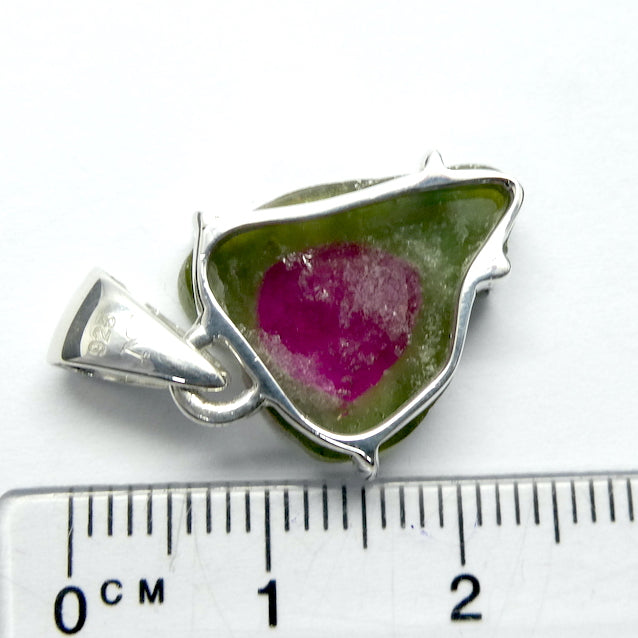 Watermelon Tourmaline Pendant | polished Slice | Good colour and definition | 925 Sterling Silver  | Claw set with open back | Star Stone Virgo Gemini Libra Taurus | Genuine Gems from Crystal Heart Melbourne Australia since 1986