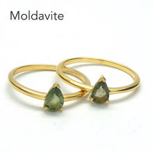 Load image into Gallery viewer, Moldavite Ring, Faceted Teardrop, Gold Plated 925 Silver Vermeil