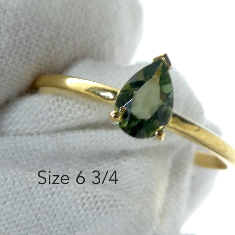 Moldavite Ring, Faceted Teardrop, Gold Plated 925 Silver Vermeil