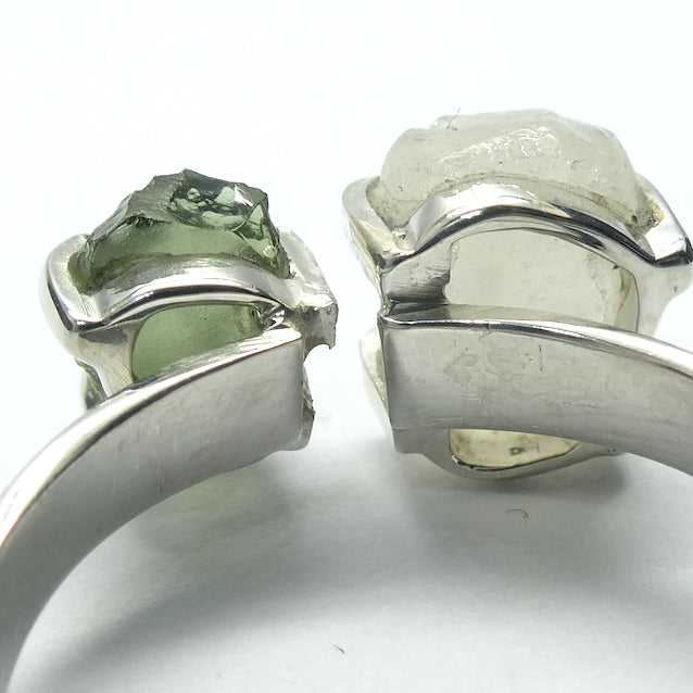 Moldavite Ring with Libyan Glass, 925 Sterling Silver