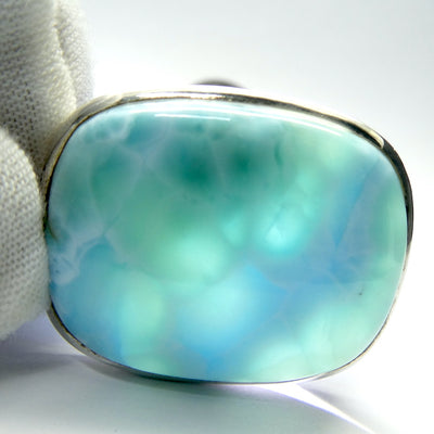 Larimar Pendant | 925 Sterling Silver | Oblong Cabochon | Dominican Republic Caribbean | Leo Stone | Pectolite Variety | Oceanic Sky blue Pectolite variety | Genuine Gems from Crystal Heart Melbourne Australia since 1986