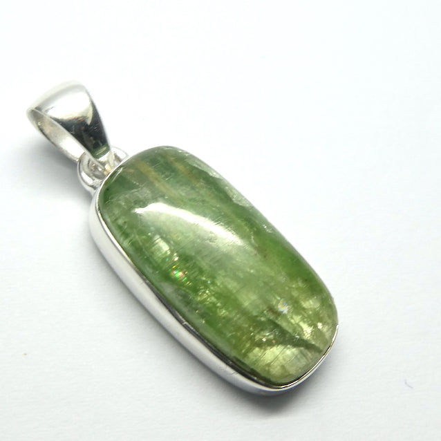 Kyanite Pendant | Gemmy Lime Green | 925 Sterling Silver | Besel Set | Open Back | Protectively redirects negative energy | Uplift unblock protect Heart | Creativity | Genuine Gems from Crystal Heart Melbourne Australia since 1986