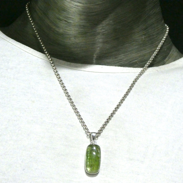 Green Kyanite Pendant, Oblong Cabochon, 925 Sterling Silver, r3