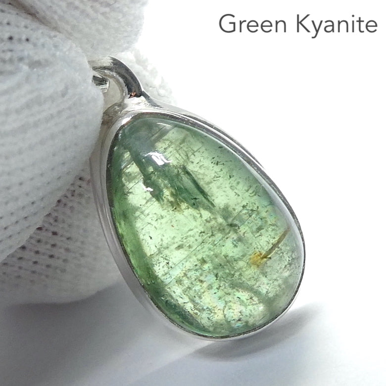 Kyanite Pendant | Gemmy Green Teardrop | 925 Sterling Silver | Stepped Bezel | Open back | Protectively redirects negative energy | Uplift unblock protect Heart | Creativity | Genuine Gems from Crystal Heart Melbourne Australia since 1986
