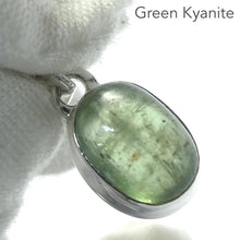 Load image into Gallery viewer, Green Kyanite Pendant | Gemmy Cabochon Oval | 925 Sterling Silver | Stepped Bezel setting | Open Back | Protectively redirects negative energy | Uplift unblock protect Heart | Creativity | Genuine Gems from Crystal Heart Melbourne Australia since 1986