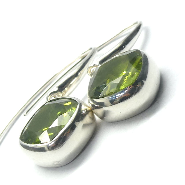 Peridot Earring, Faceted Square Diamonds, 925 Sterling Silver