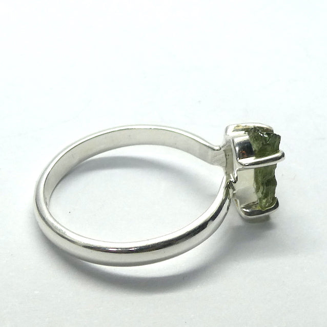 Raw Natural Moldavite Ring | 925 Sterling Silver | Bezel Set | Open back | US Size 8 | AUS Size P1/2 | Green Obsidian | CZ Republic | Intense Personal Heart Transformation | Scorpio Stone | Genuine Gems from Crystal Heart Melbourne Australia since 1986