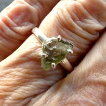 Load image into Gallery viewer, Raw Natural Moldavite Ring | 925 Sterling Silver | Bezel Set | Open back | US Size 8 | AUS Size P1/2 | Green Obsidian | CZ Republic | Intense Personal Heart Transformation | Scorpio Stone | Genuine Gems from Crystal Heart Melbourne Australia since 1986