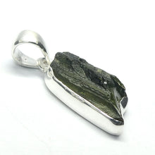 Load image into Gallery viewer, Moldavite Pendant | Raw Natural Moldavite Nugget | 925 Sterling Silver Bezel Setting | Open Back | Natural Green Obsidian | CZ Republic | Intense Personal Heart Transformation | Scorpio Stone | Genuine Gems from Crystal Heart Melbourne Australia since 1986
