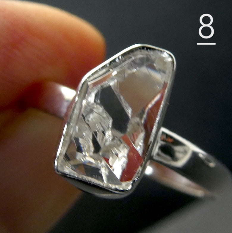 Herkimer Diamond Ring | 925 Sterling Silver | Herkimer County NY State | Bezel Set | Open Back | US Size 6 | 7 | 8 | 9 | Genuine Gems from Crystal Heart Melbourne Australia since 1986