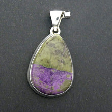 Load image into Gallery viewer, Stichtite Serpemtine Pendant | Atlantisite | Tasmanite |  Teardrop Cabochon | 925 Sterling Silver Setting | Peaceful Calm | Relaxed Alertness | Connect Heaven and Earth | Healing | Consciousness and Physical Body | Genuine Gems from Crystal Heart Melbourne Australia since 1986