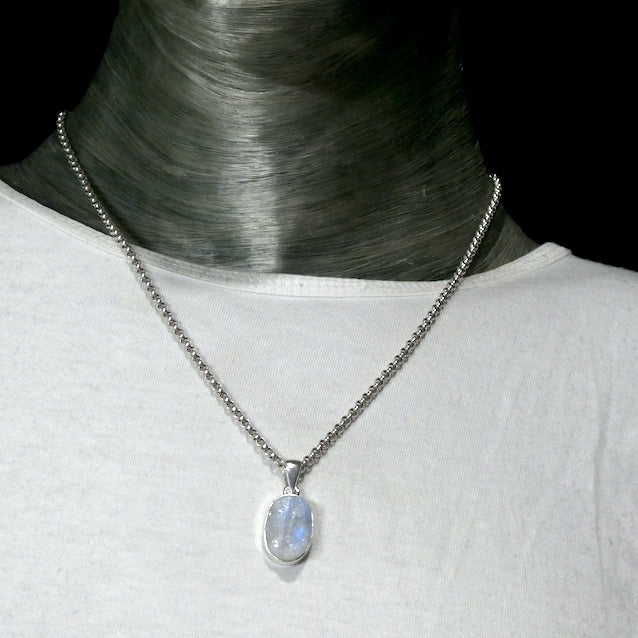 Natural Rainbow Moonstone Pendant | Raw Oval | 925 Sterling Silver | Blue Flashes | Cancer Libra Scorpio Stone | Emotional Liberation Stone  Genuine Gems from Crystal Heart Melbourne Australia 1986