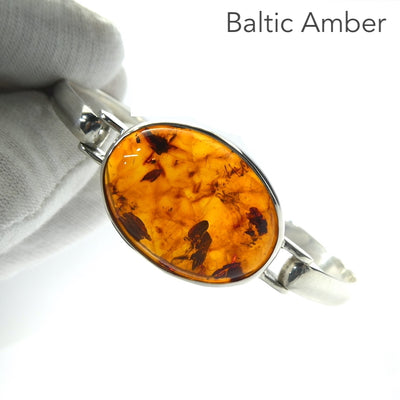 Baltic Amber Bracelet Bangle| Large Oval Cabochon | Classic Golden Brown with Inclusions | 925 Sterling silver | Open back | Suit Larger wrist | Genuine Gems from Crystal heart Melbourne Australia since 1986