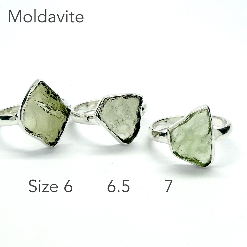 Moldavite Ring | Small Raw Nuggets | 925 Sterling Silver | Open back | US Size or 6, 6.5 or 7 | Green Obsidian |  CZ Republic | Intense Personal Heart Transformation | Scorpio Stone | Genuine Gems from Crystal Heart Melbourne Australia since 1986