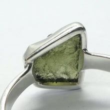 Load image into Gallery viewer, Raw Natural Moldavite Ring | 925 Sterling Silver | Bezel Set | Open back | US Size 9.5 | Aus Size S1/2 | Green Obsidian | CZ Republic | Intense Personal Heart Transformation | Scorpio Stone | Genuine Gems from Crystal Heart Melbourne Australia since 1986