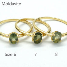 Load image into Gallery viewer, Moldavite Ring | Faceted Oval | Genuine Stone | 925 Sterling Silver | 18Kt gold plated Vermeil | US Ring Size 7 | Size 8 | Size 9 | Intense heart personal transformation | Moldau Valley | Tektite |  Scorpio | Genuine Gems from Crystal Heart Australia since 1986
