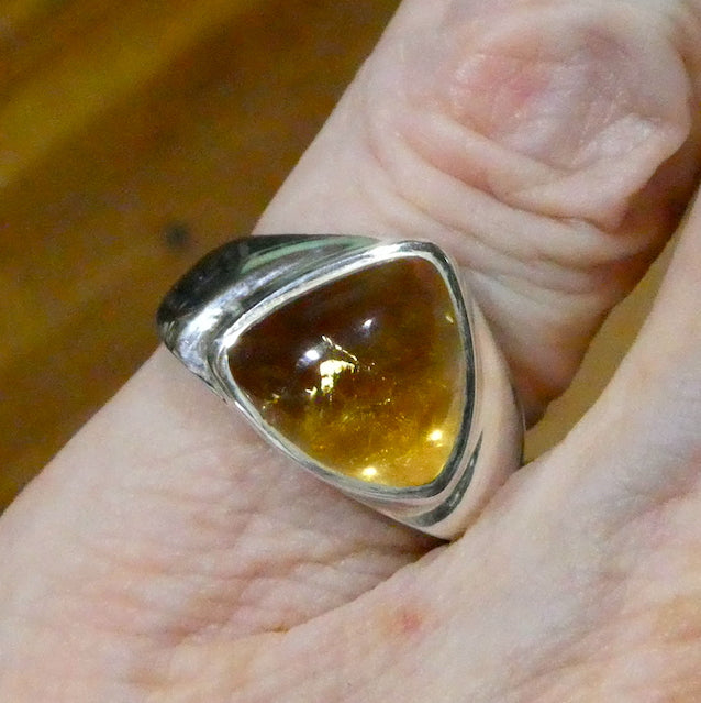Citrine Ring | Triangle Trilliant  Cabochon | |Chunky Polished 925 Sterling Silver | US Size 7 | AUS Size N1/2 | Abundant Energy | Burn up Negativity | Positive Energy | Healing Confidence | Genuine Gems from Crystal Heart Melbourne Australia  since 1986