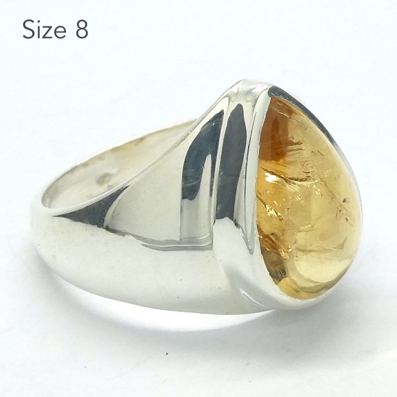 Citrine Ring Cabochon Teardrop, 925 Silver, US Size 8 or 9, r2