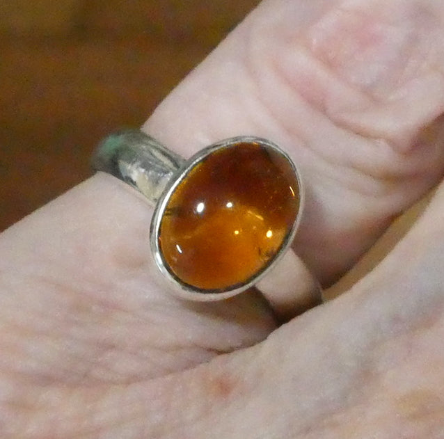 Citrine Ring Cabochon Oval, 925 Silver, US Size 6.5 (r4)
