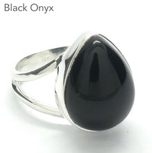 Load image into Gallery viewer, Black Onyx Ring | Solid 925 Sterling Silver Setting | Teardrop  cabochon | Mens Signet Style | US Size 76.5 | AUS Size M1/2 | Personally Empowering | Genuine Gems from Crystal Heart Melbourne Australia since 1986