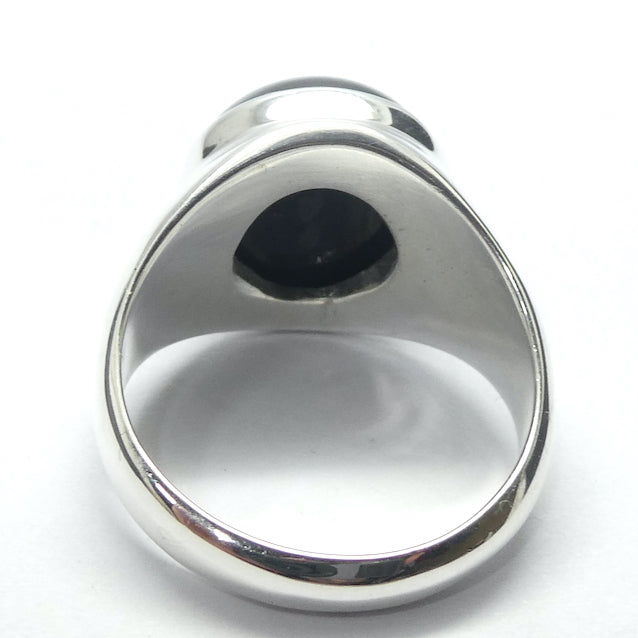 Black Onyx Ring | Solid 925 Sterling Silver Setting | Teardrop  cabochon | Mens Signet Style | US Size 8.5 | AUS Size P1/2 | Personally Empowering | Genuine Gems from Crystal Heart Melbourne Australia since 1986