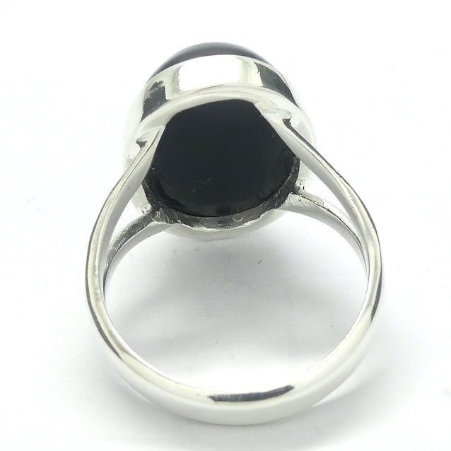 Black Onyx Ring, Oval Cabochon, 925 Sterling Silver, Size 7.75 ( r4)