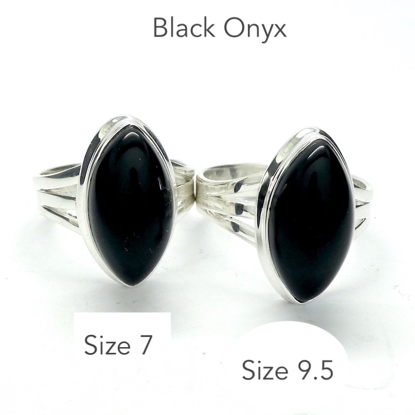 Black Onyx Ring | 925 Sterling Silver Setting  | Oval cabochon |  | US Size 7 | US Size 9.5  | Personally Empowering | Genuine Gems from Crystal Heart Melbourne Australia since 1986