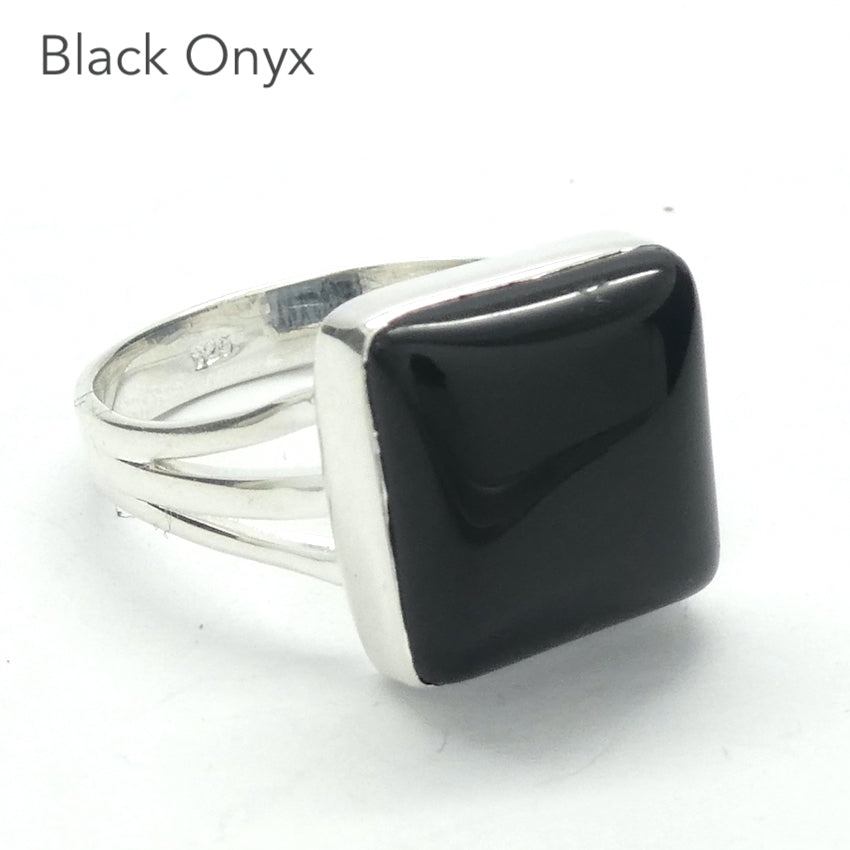 Black Onyx Ring | 925 Sterling Silver Setting  | Square cabochon | US Size 9 | Personally Empowering | Genuine Gems from Crystal Heart Melbourne Australia since 1986