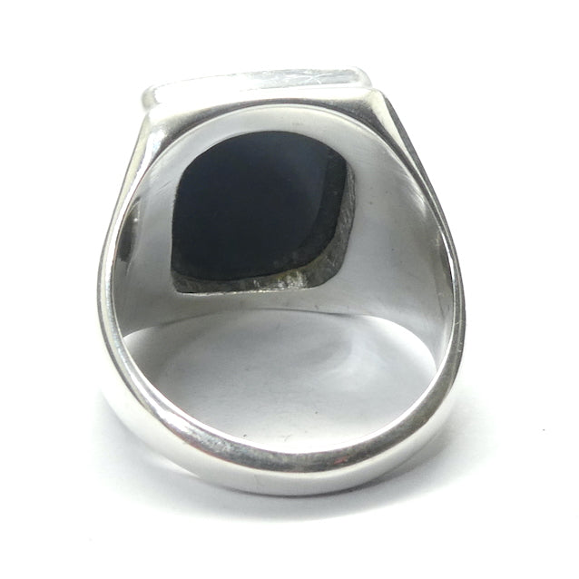 Black Onyx Ring, Oblong Cabochon, 925 Sterling Silver, Size 9.5 (r8)