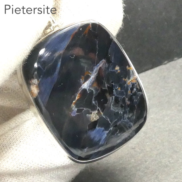 Pietersite Pendant | Large Oblong Cabochon | 925 Sterling Silver | Quality handcrafted | Blue and Gold Swirls | strength flexibility creativity determination | Genuine Gems from Crystal Heart Melbourne Australia since 1986