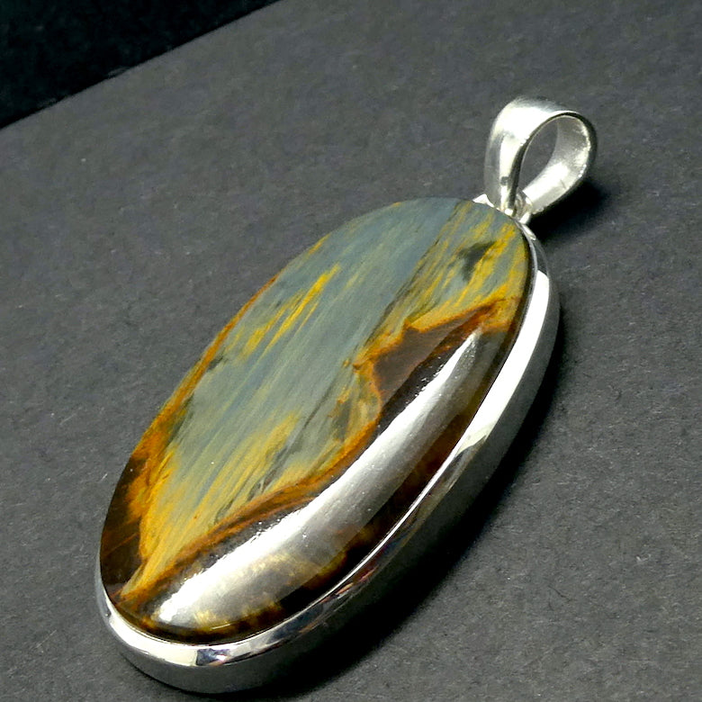 Pietersite Pendant | Large Oval  Cabochon | 925 Sterling Silver | Quality handcrafted | Blue and Gold Swirls | strength flexibility creativity determination | Genuine Gems from Crystal Heart Melbourne Australia since 1986