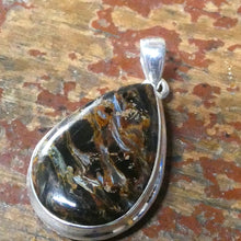 Load image into Gallery viewer, Pietersite Pendant | Teardrop Cabochon | 925 Sterling Silver | Quality handcrafted | Blue and Gold Swirls | strength flexibility creativity determination | Genuine Gems from Crystal Heart Melbourne Australia since 1986