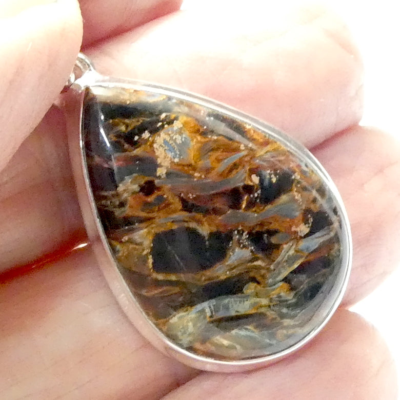 Pietersite Pendant | Teardrop Cabochon | 925 Sterling Silver | Quality handcrafted | Blue and Gold Swirls | strength flexibility creativity determination | Genuine Gems from Crystal Heart Melbourne Australia since 1986