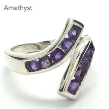 Load image into Gallery viewer, Stylish Amethyst Ring | Slightly Adjustable | 9 faceted rounds | Excellent Colour | 925 Sterling Silver | US Size 6, 7, 8 | Genuine Gems from Crystal Heart Melbourne Australia since 1986