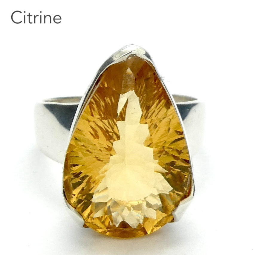 Citrine Ring | Faceted Teardrop | 925 Sterling Silver | Besel Set |  US Size 9 | AUS Size R1/2 | Natural Unheated stones, flawless, constant colour  | Abundant Energy Repel Negativity | Engender Confidence | Aries Gemini Leo Libra | Genuine Gems from Crystal Heart Melbourne Australia  since 1986