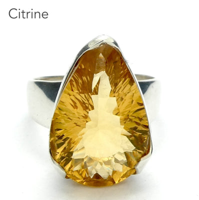 Citrine Ring | Faceted Teardrop | 925 Sterling Silver | Besel Set |  US Size 9 | AUS Size R1/2 | Natural Unheated stones, flawless, constant colour  | Abundant Energy Repel Negativity | Engender Confidence | Aries Gemini Leo Libra | Genuine Gems from Crystal Heart Melbourne Australia  since 1986
