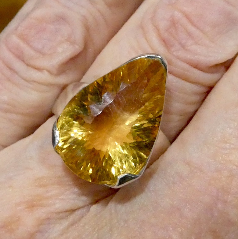Citrine Ring | Faceted Teardrop | 925 Sterling Silver | Besel Set |  US Size 9 | AUS Size R1/2 | Natural Unheated stones, flawless, constant colour  | Abundant Energy Repel Negativity | Engender Confidence | Aries Gemini Leo Libra | Genuine Gems from Crystal Heart Melbourne Australia  since 1986