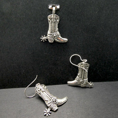 Cowboy Boot | Earring and Pendant | 925 Sterling Silver | Fine Detail | Crystal Heart Melbourne Australia since 1986